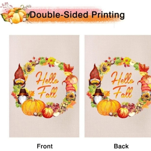NEW Fall/Autumn Garden Flag "Hello Fall" - wreath w/gnomes  **SO CUTE** - Picture 3 of 6